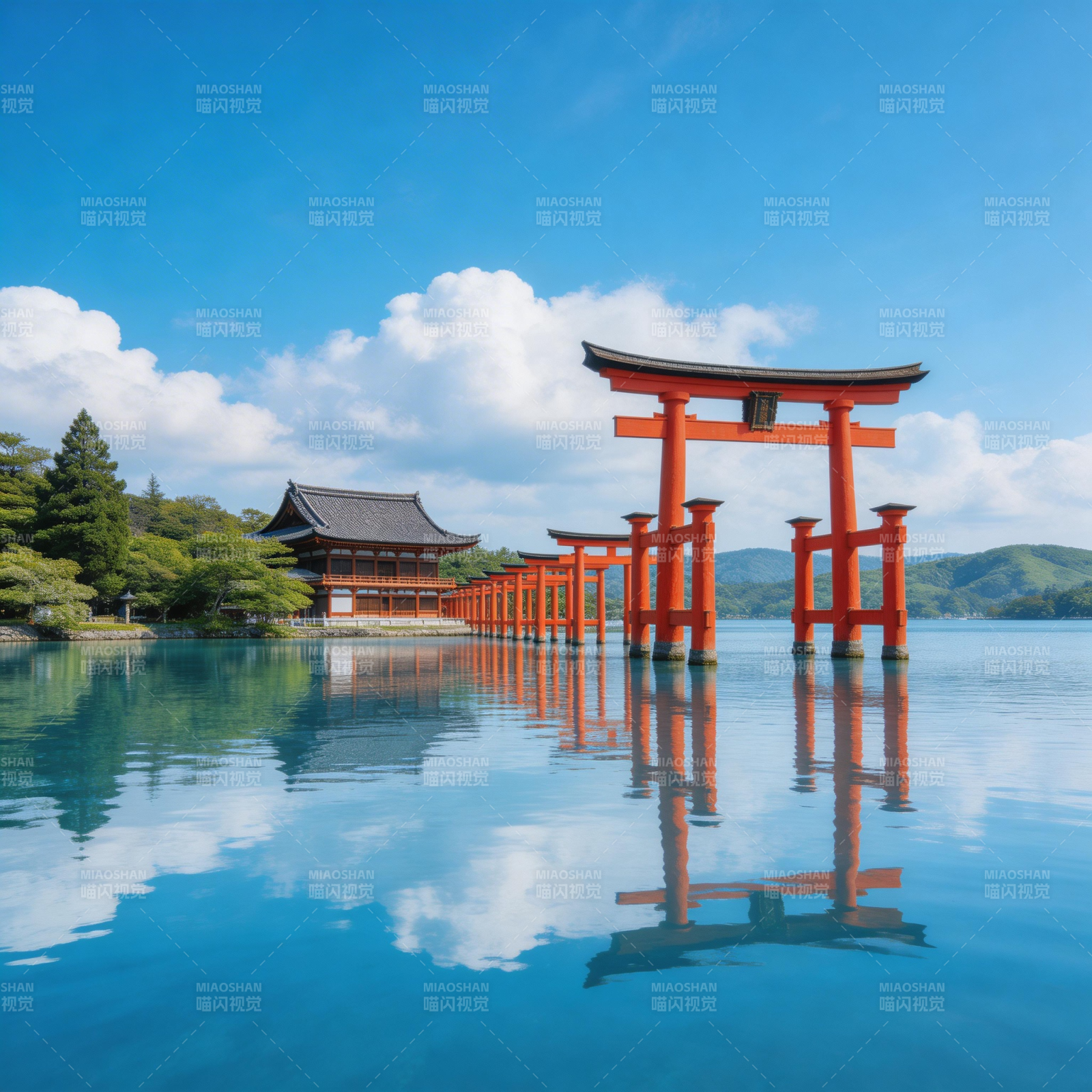 湖上红鸟居图片