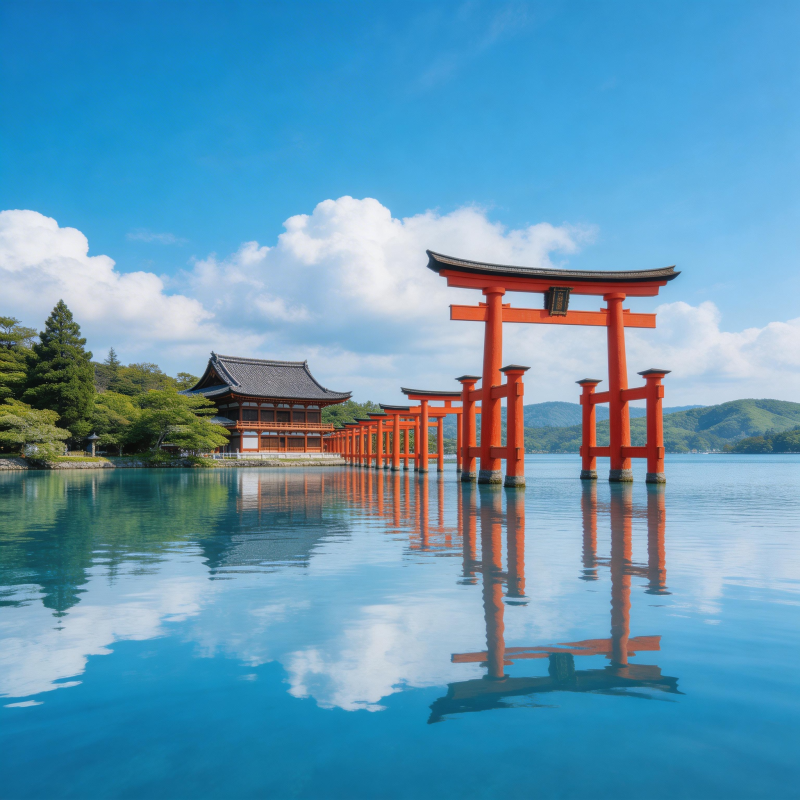 湖上红鸟居图片