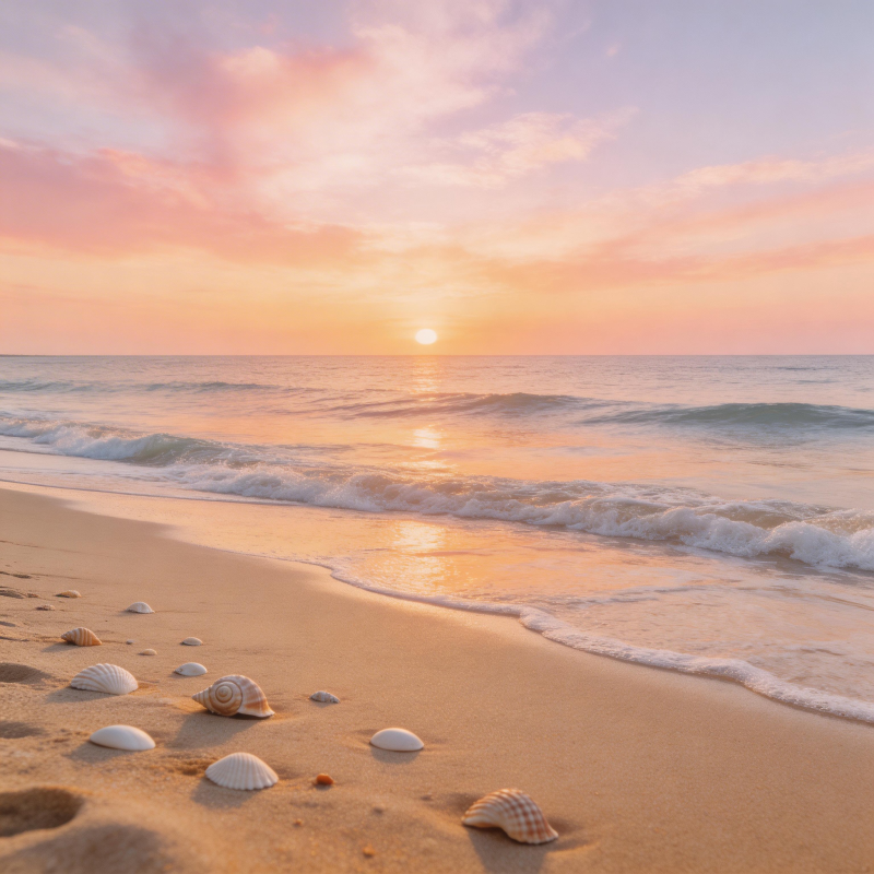 夕阳沙滩贝壳图片