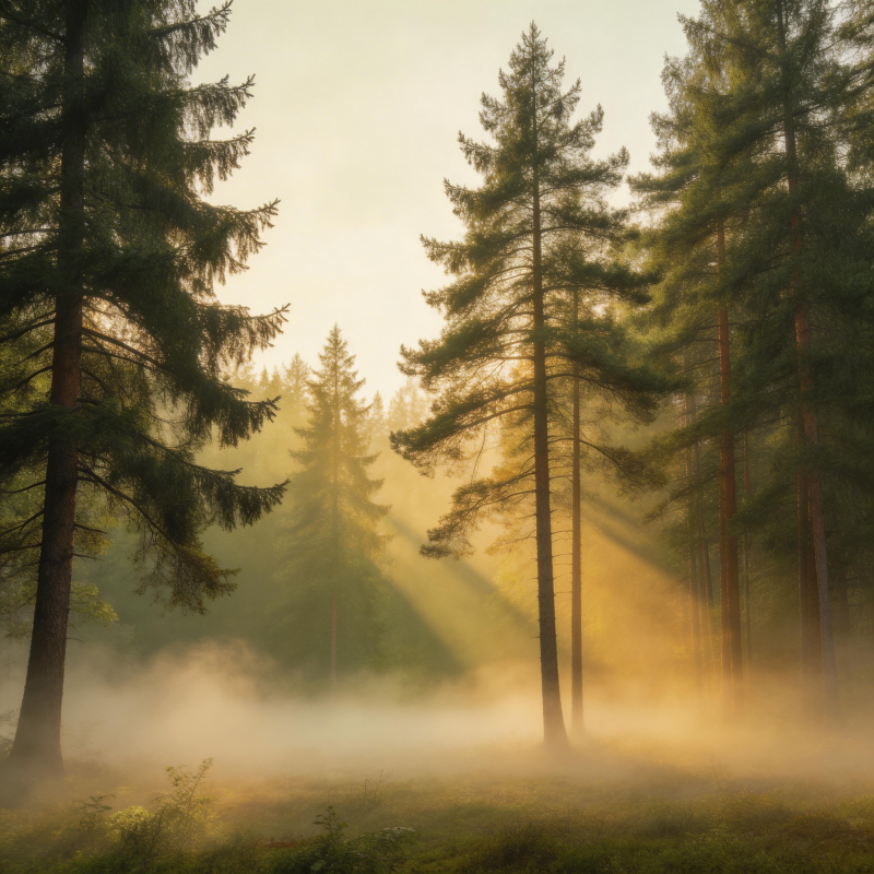 晨雾森林光影图片