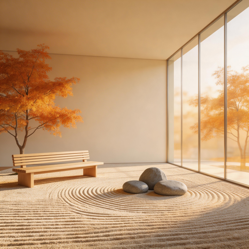 禅意庭院静谧秋景图片