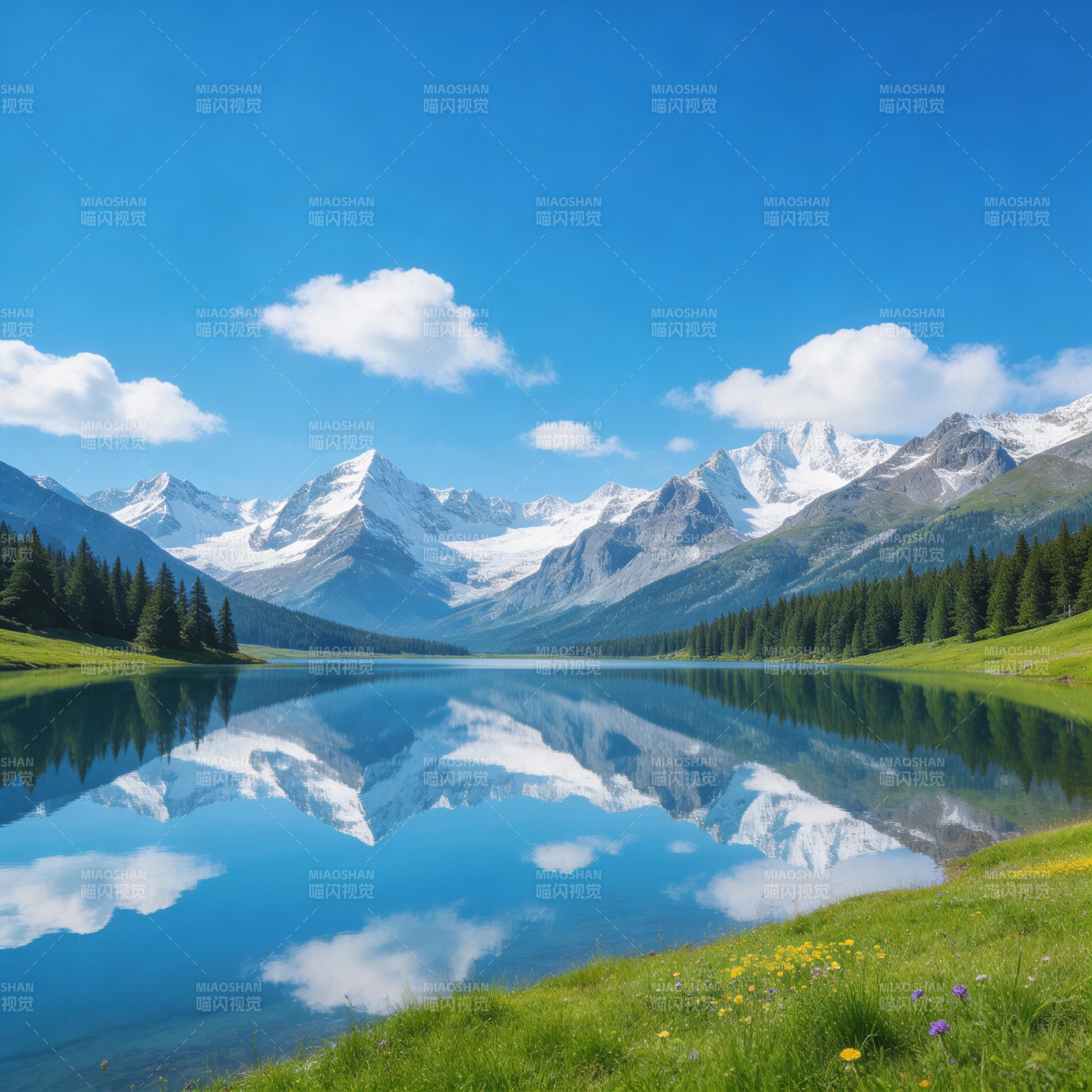 雪山倒影湖光图片