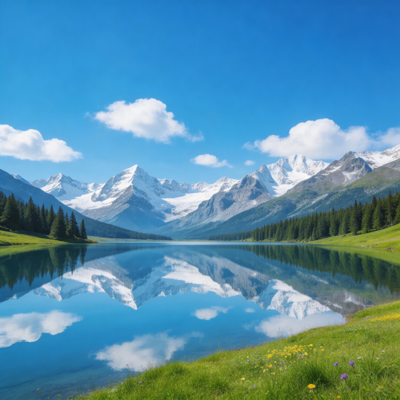 雪山倒影湖光图片