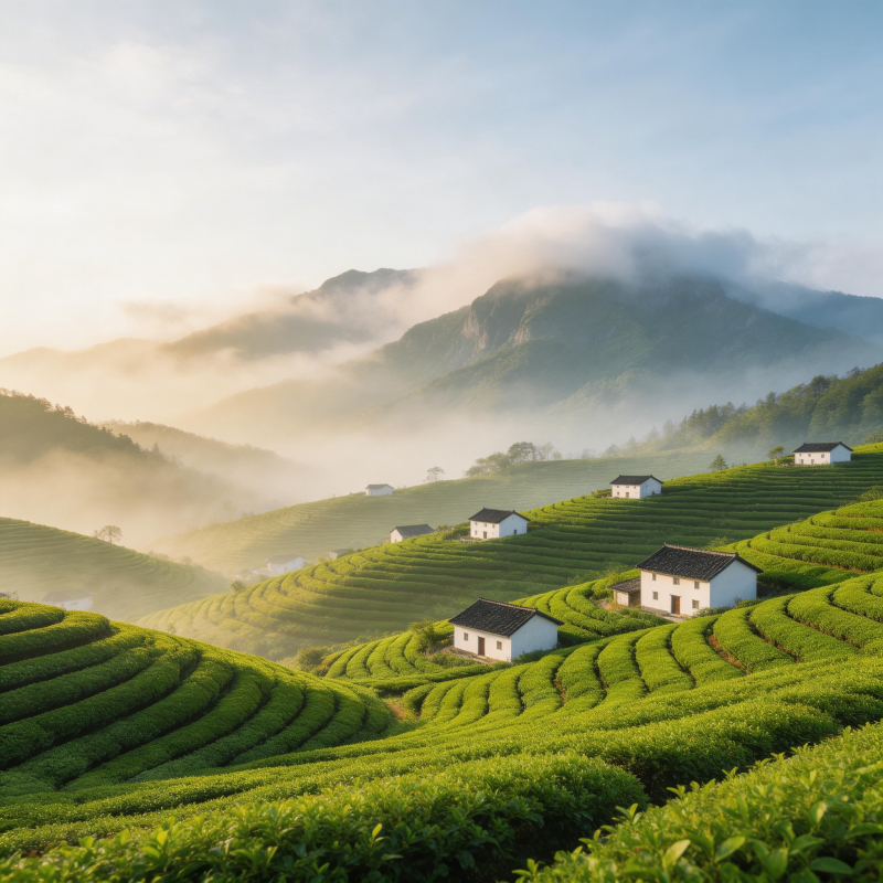 云雾茶山晨景图片