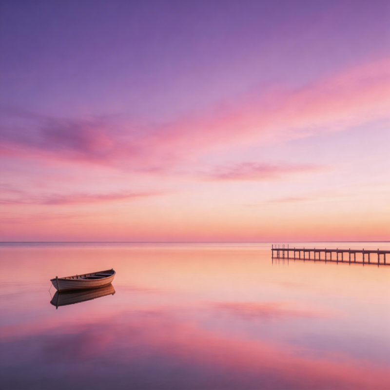 暮色湖舟静图片