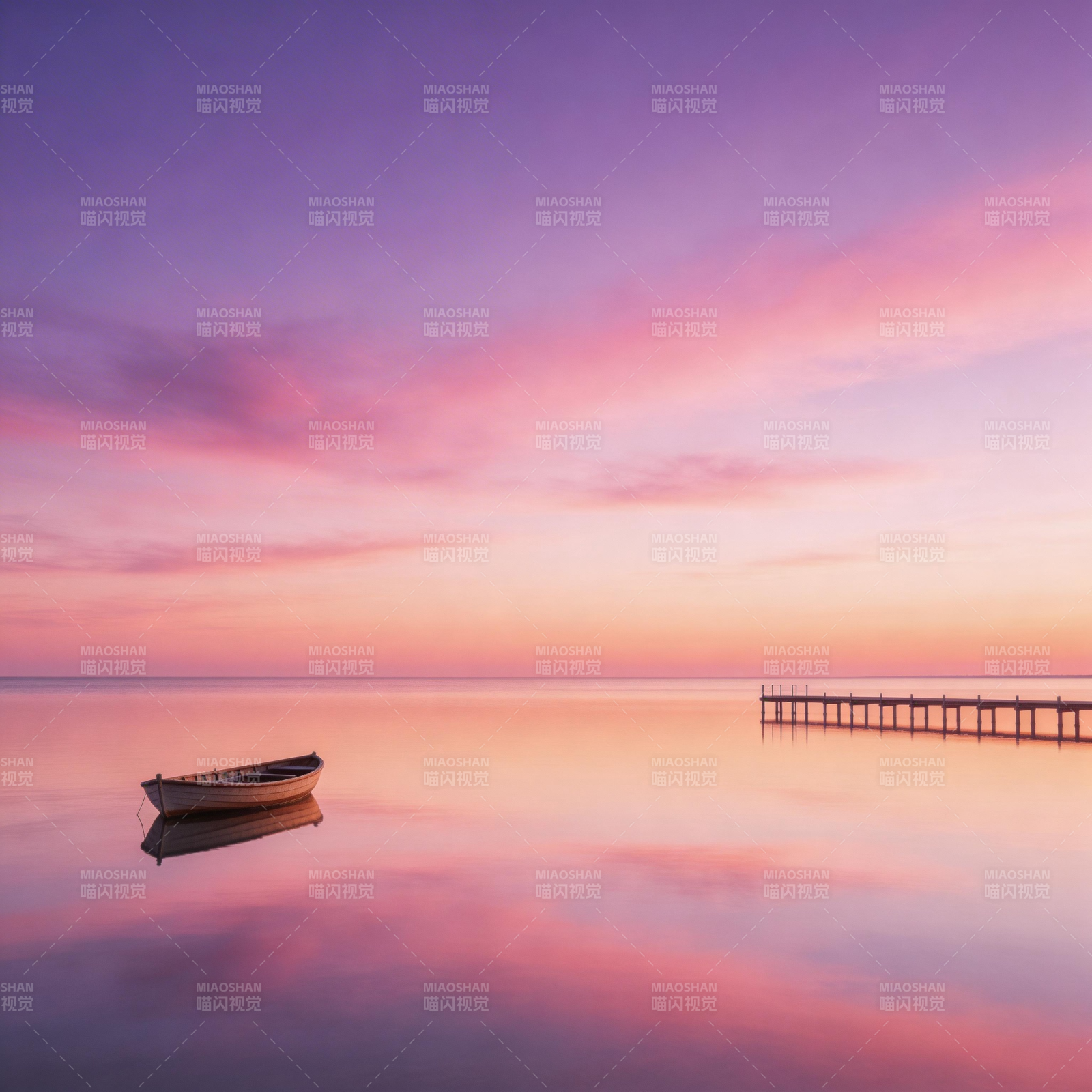 暮色湖舟静图片