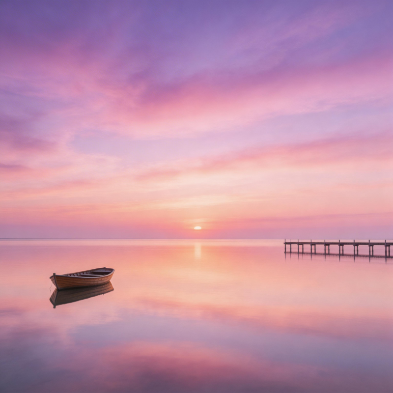 暮色湖心舟影图片