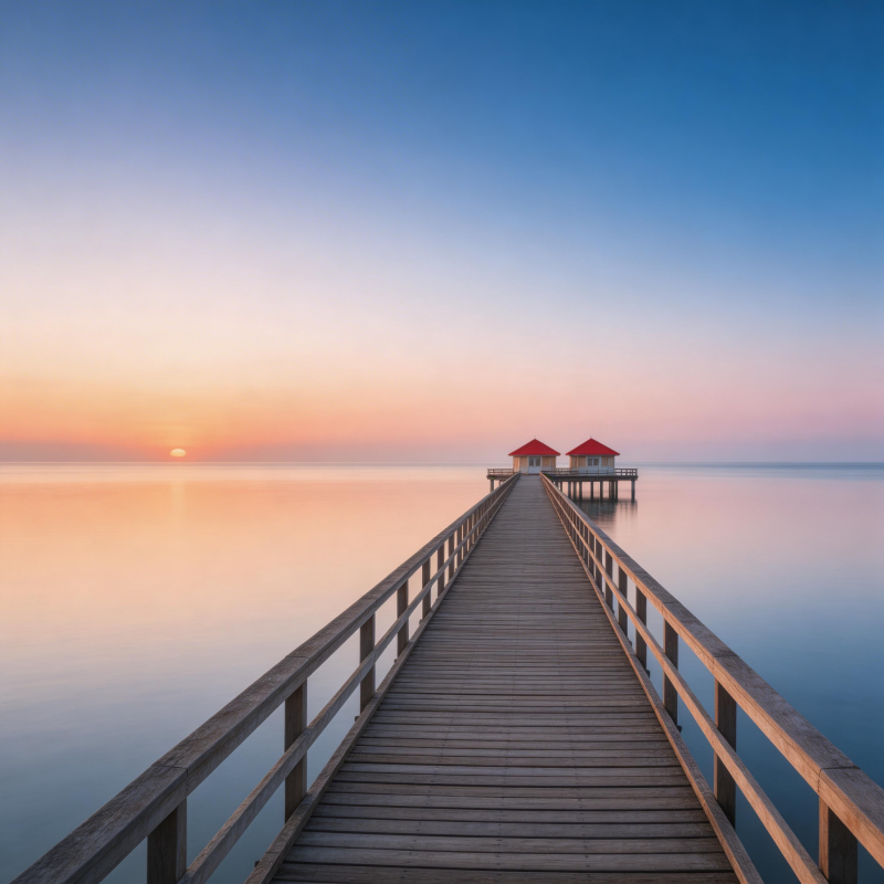 长桥尽头日落时图片