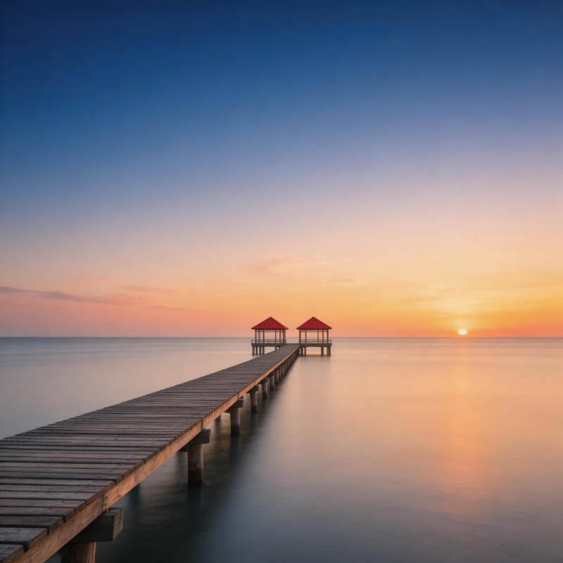 日落长桥静谧景图片