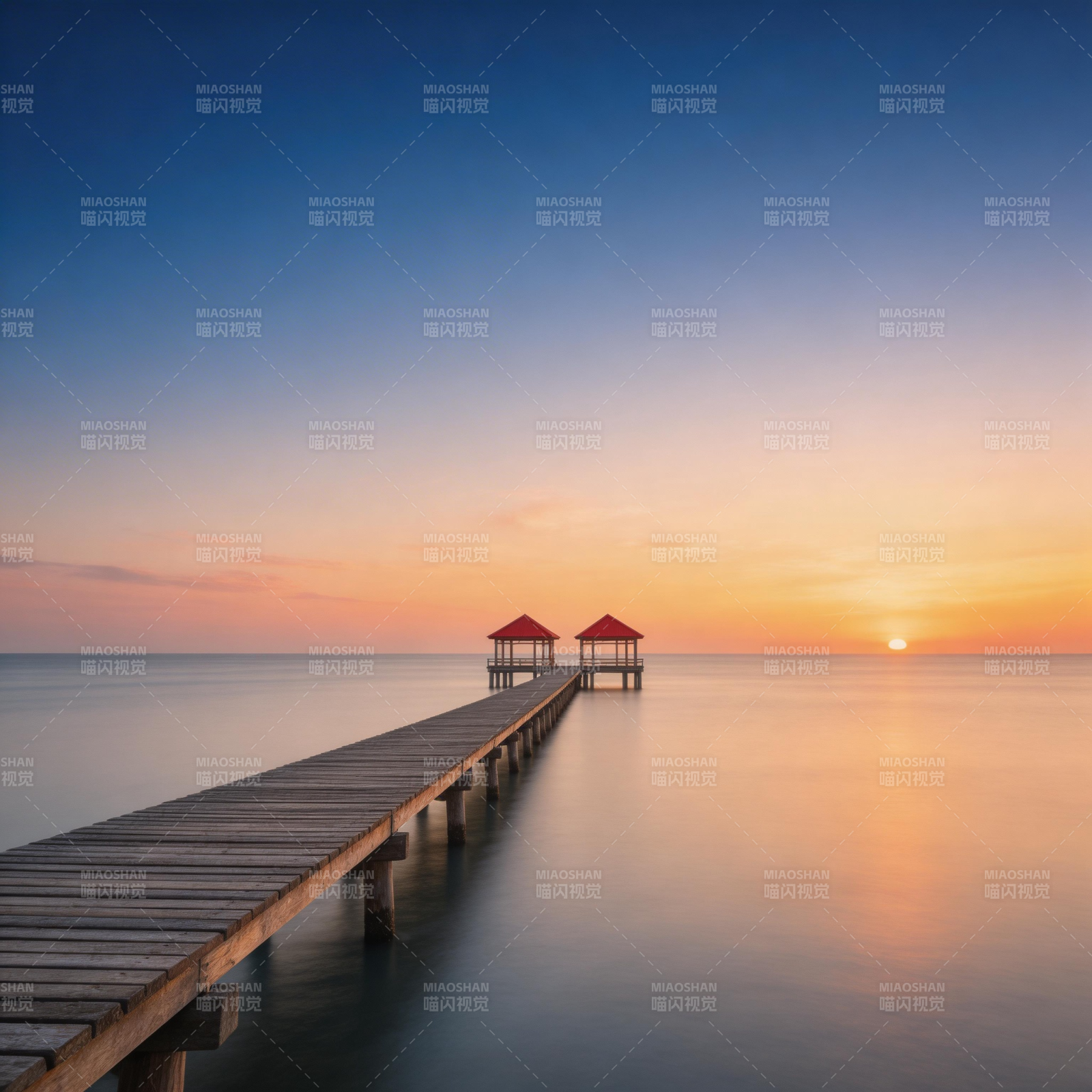 日落长桥静谧景图片