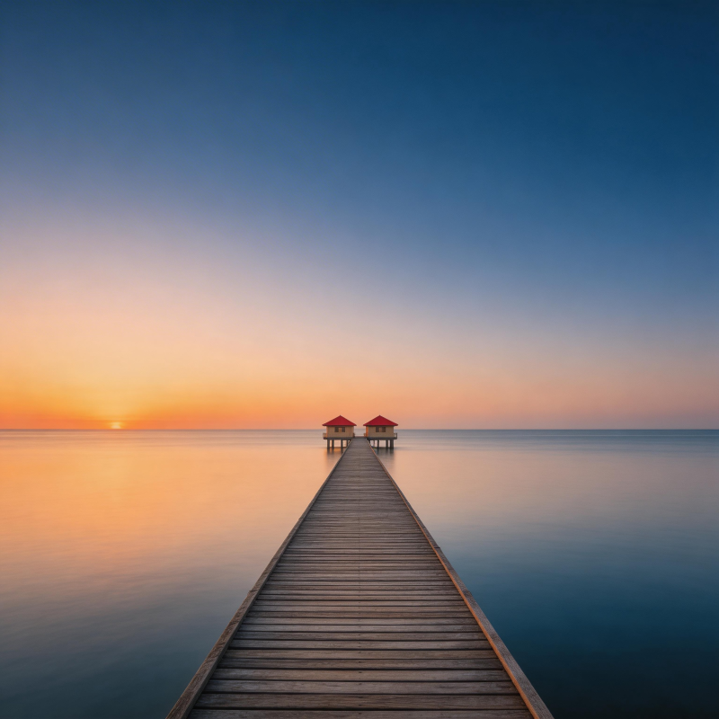 长桥尽头日落时图片