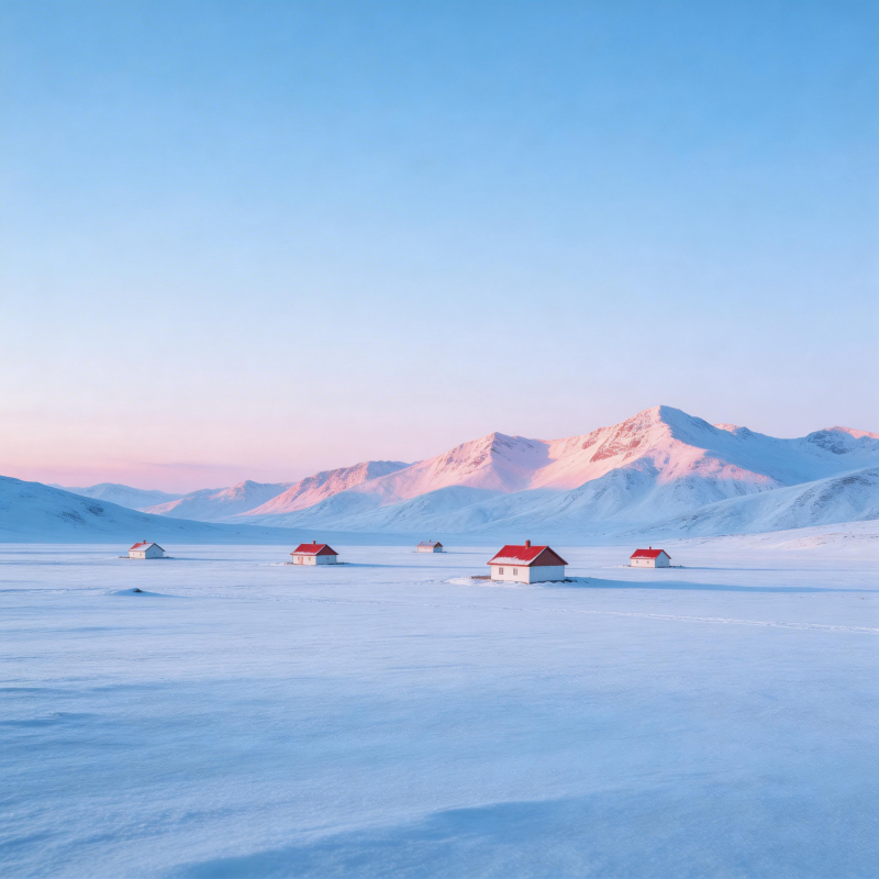 雪原红顶屋图片