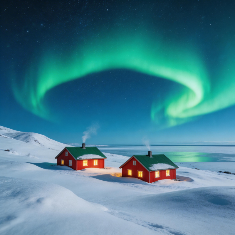 极光下的红屋图片