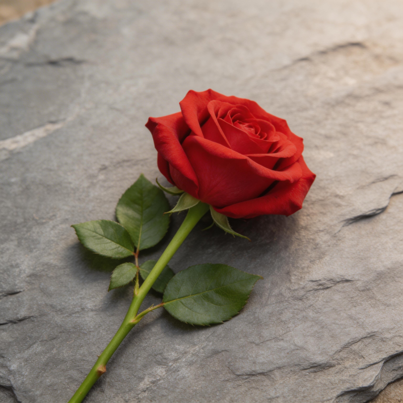 红玫瑰静卧石上图片