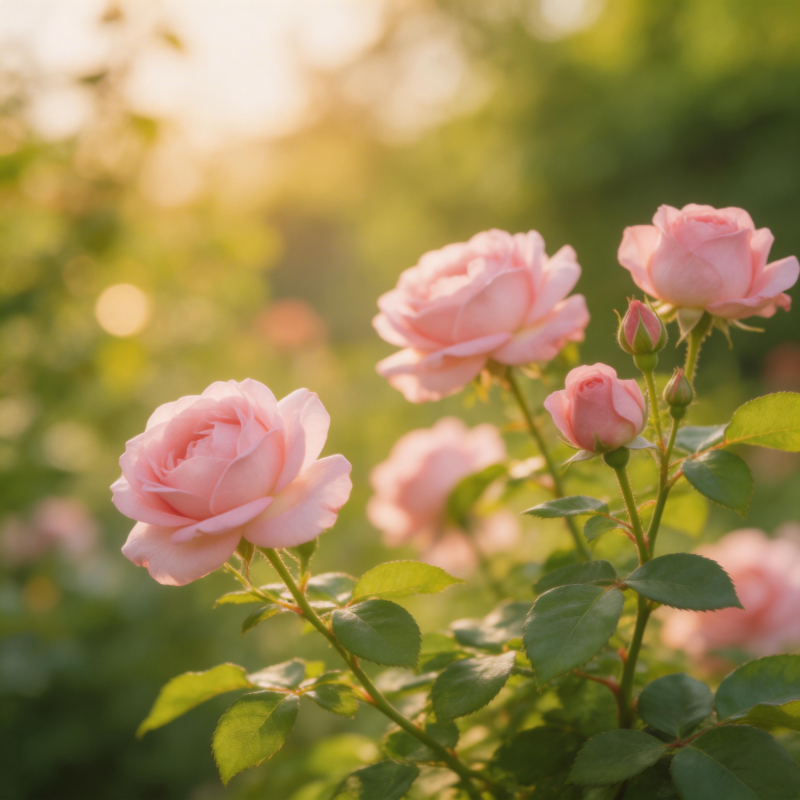 粉玫瑰晨光绽放图片