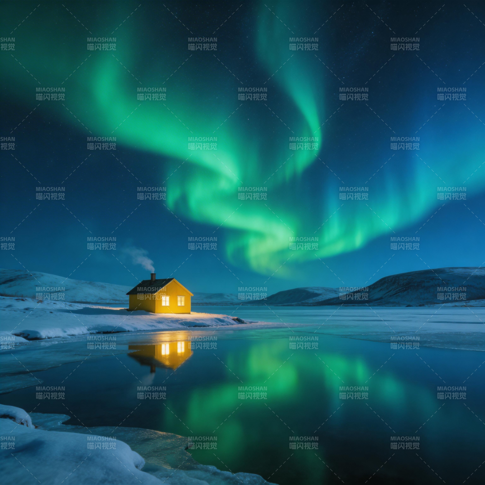 极光映照小屋图片