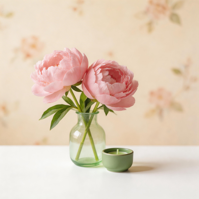 粉花绿瓶静谧美图片