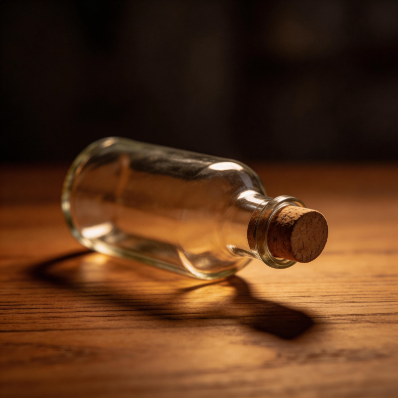 木桌上的空瓶图片