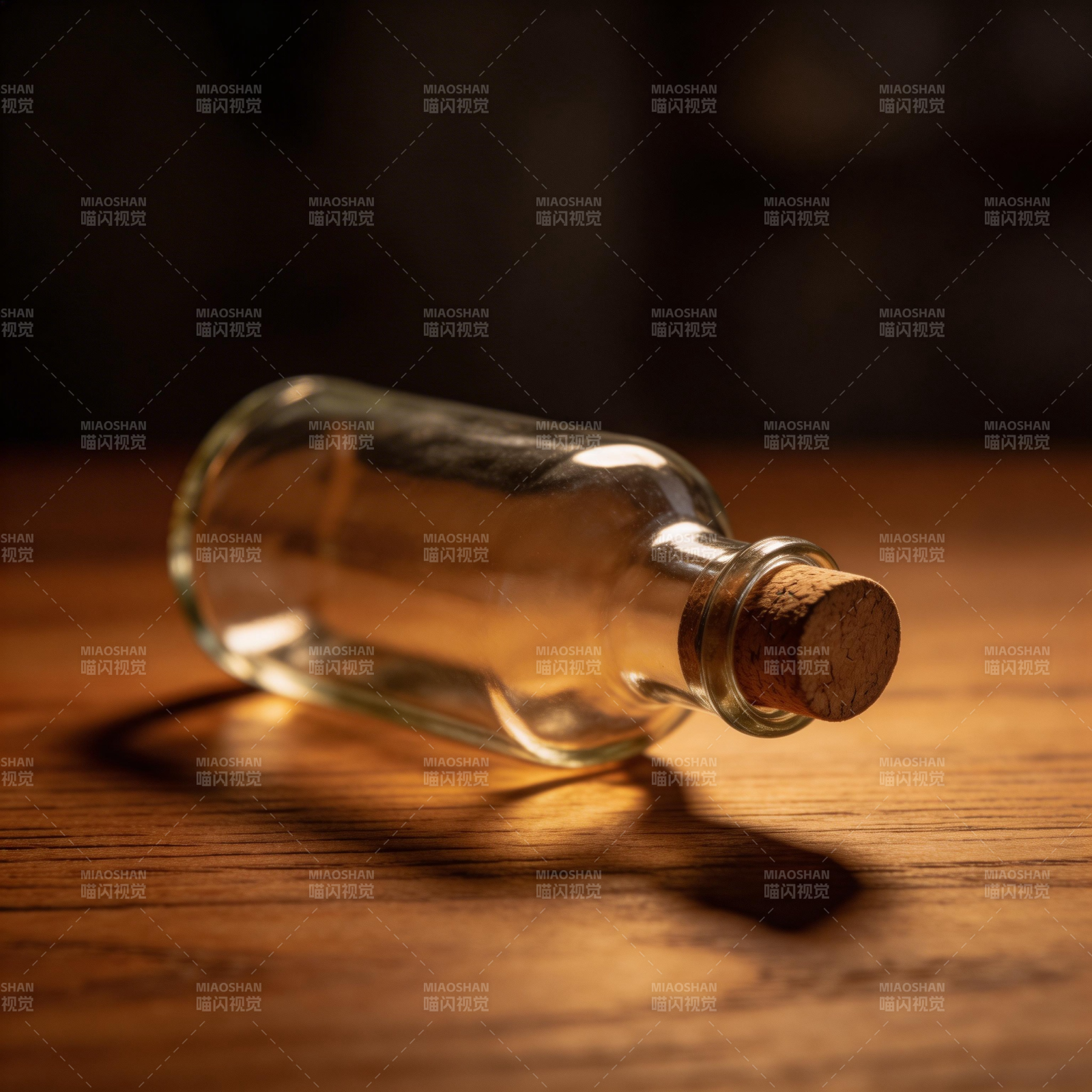 木桌上的空瓶图片