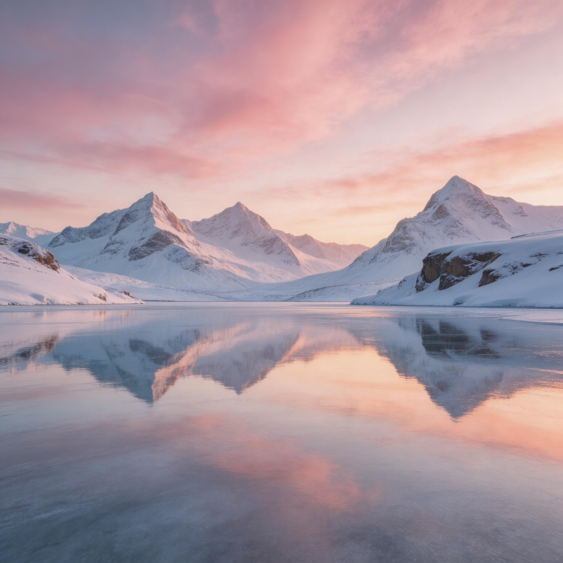 雪山倒影映霞光图片