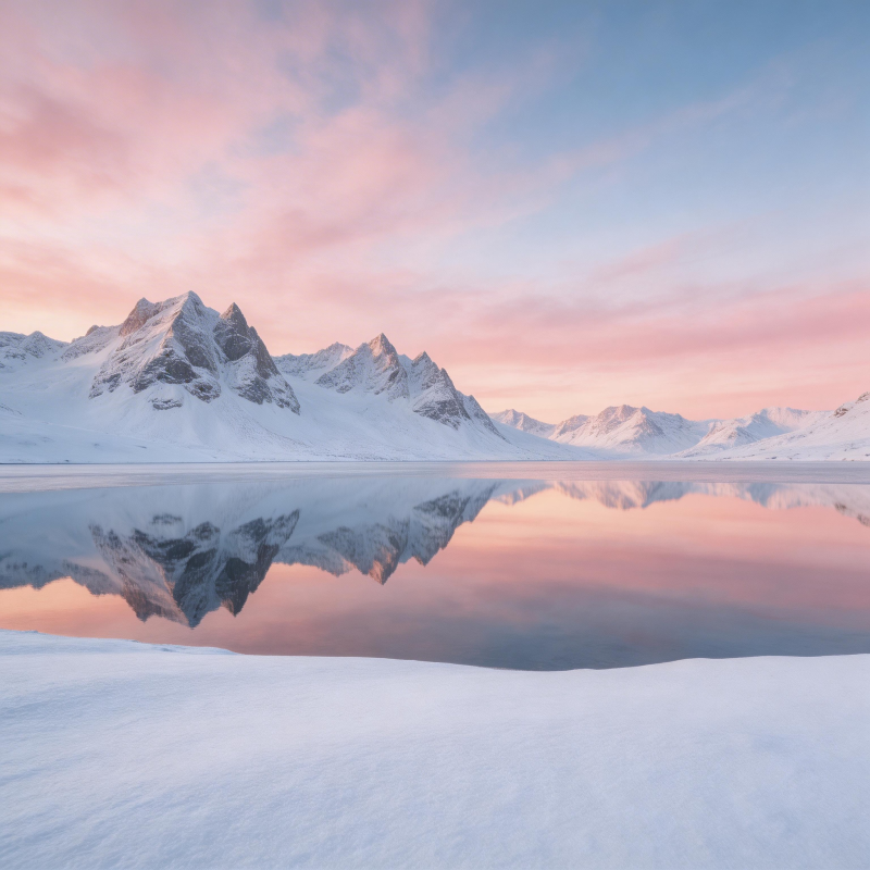 雪峰映湖 晨曦如画图片