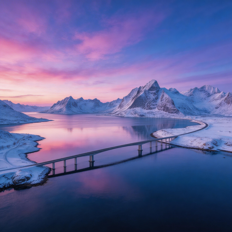 雪峰映霞桥图片
