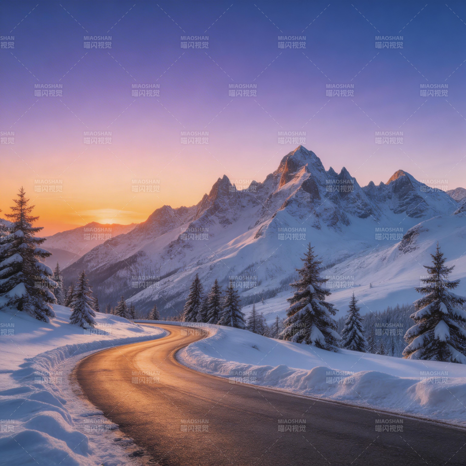 雪峰日出路蜿蜒图片