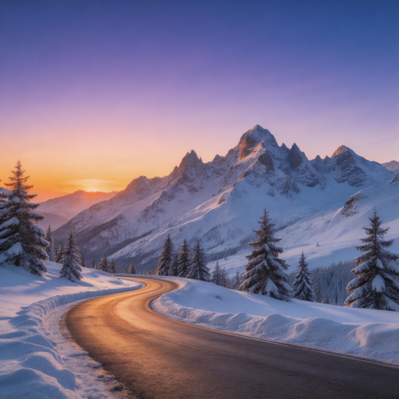 雪峰日出路蜿蜒图片