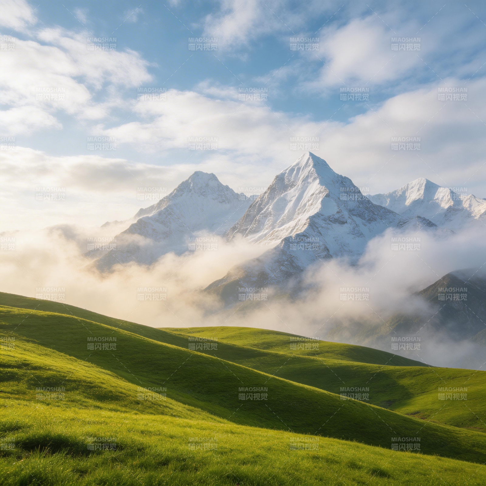 雪山云海绿原图片