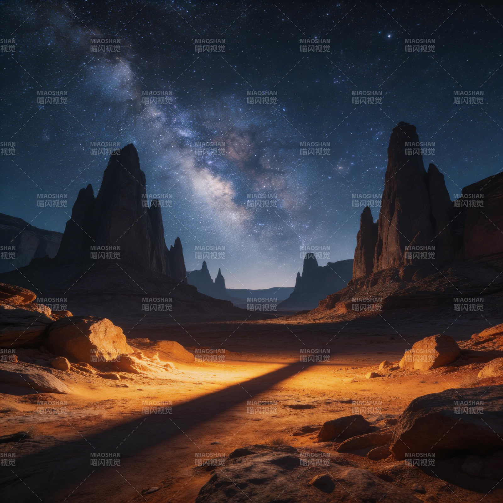 星河下的荒漠奇景图片