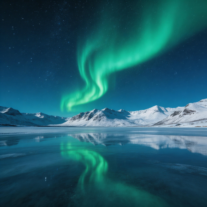 极光映雪湖图片