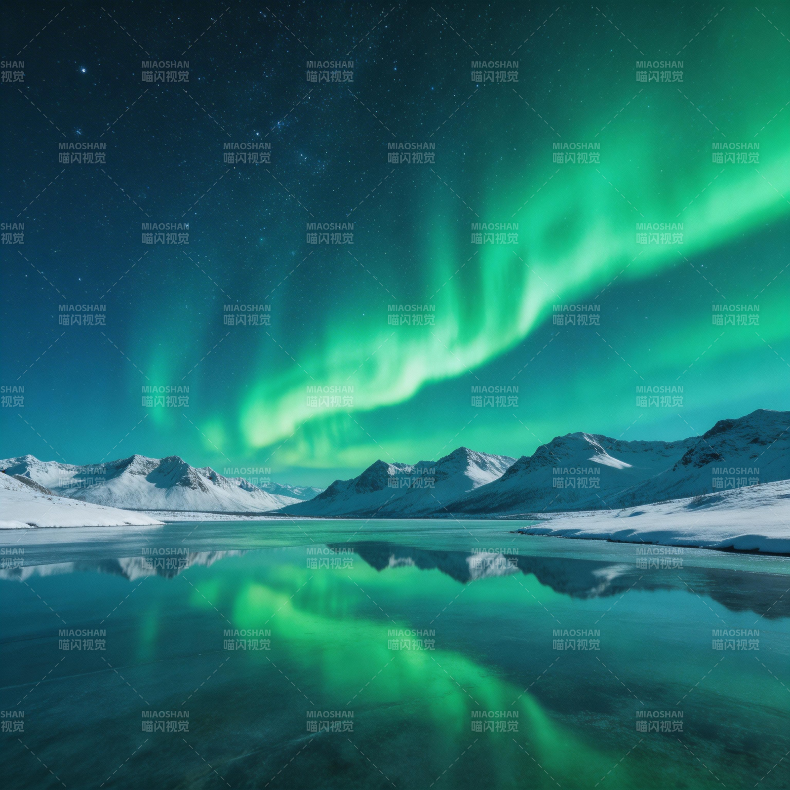 极光映雪湖图片