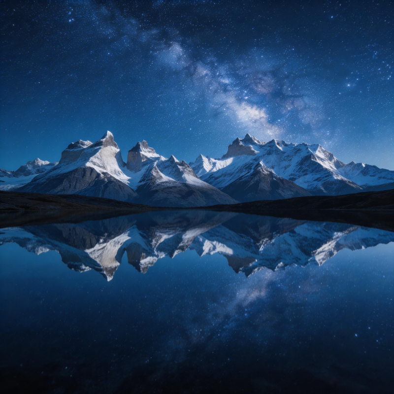 星夜雪山倒影图片