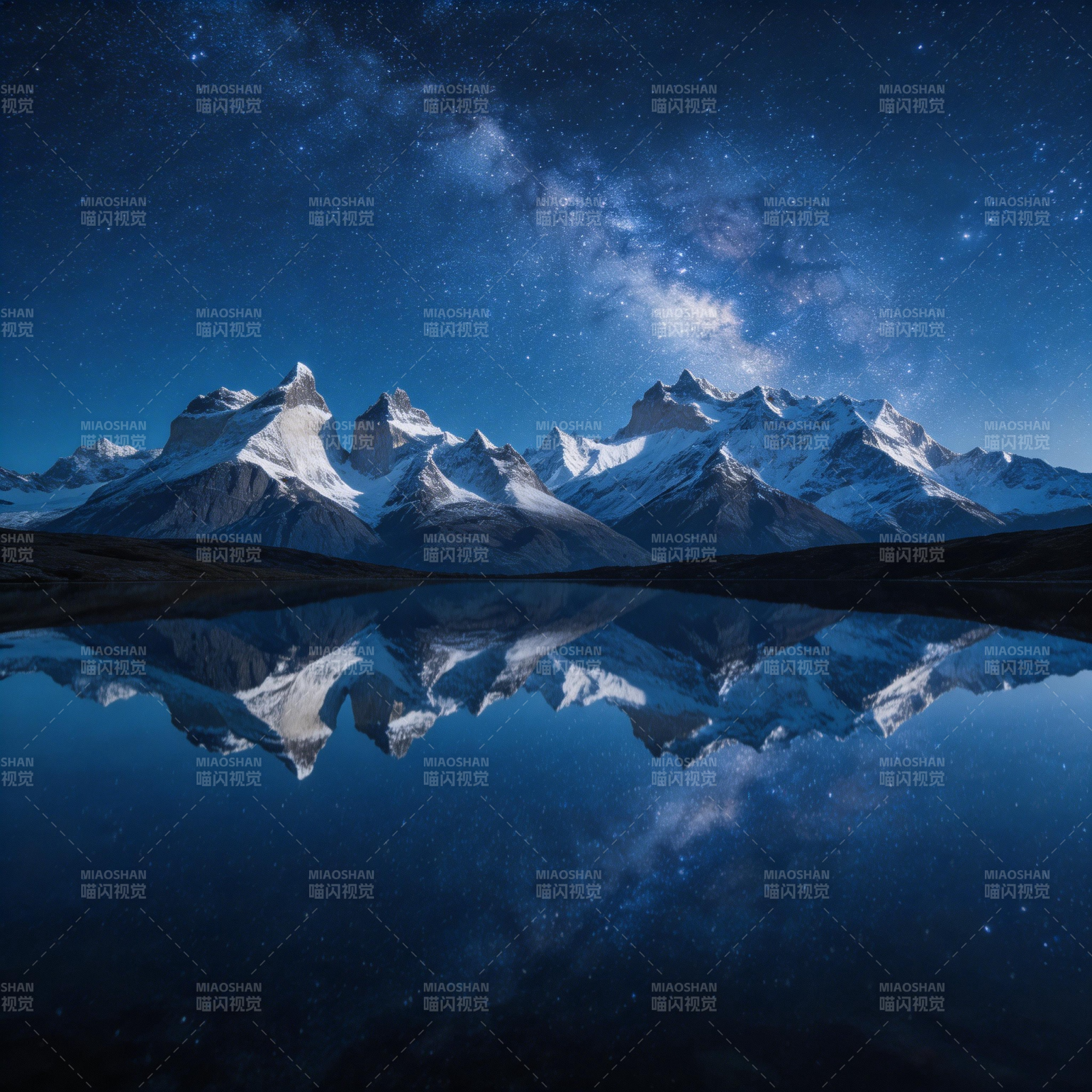 星夜雪山倒影图片