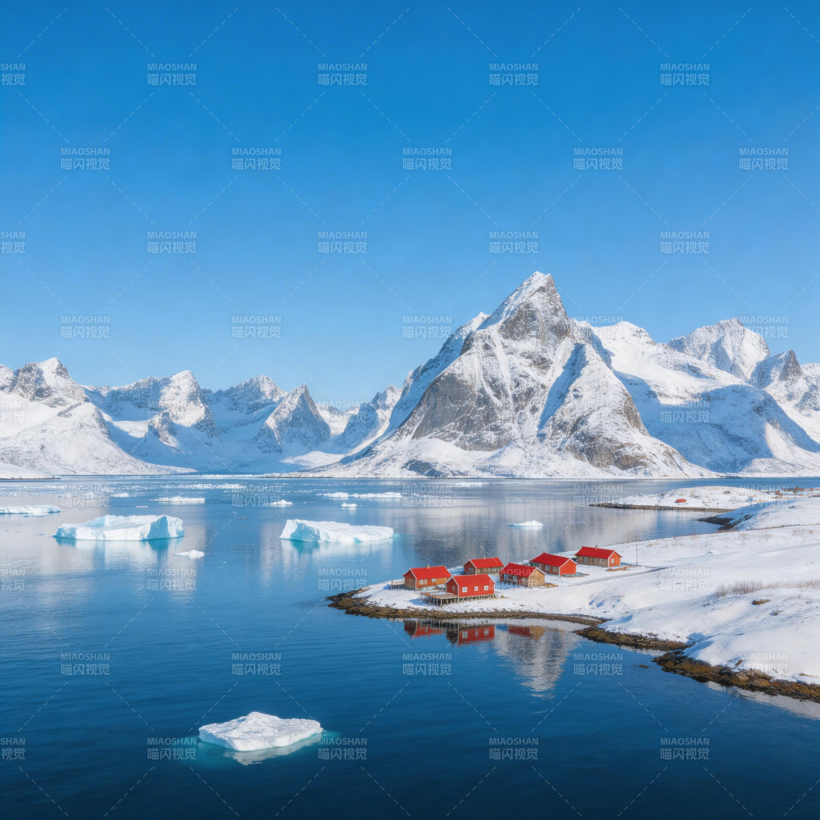 雪峰映红屋图片