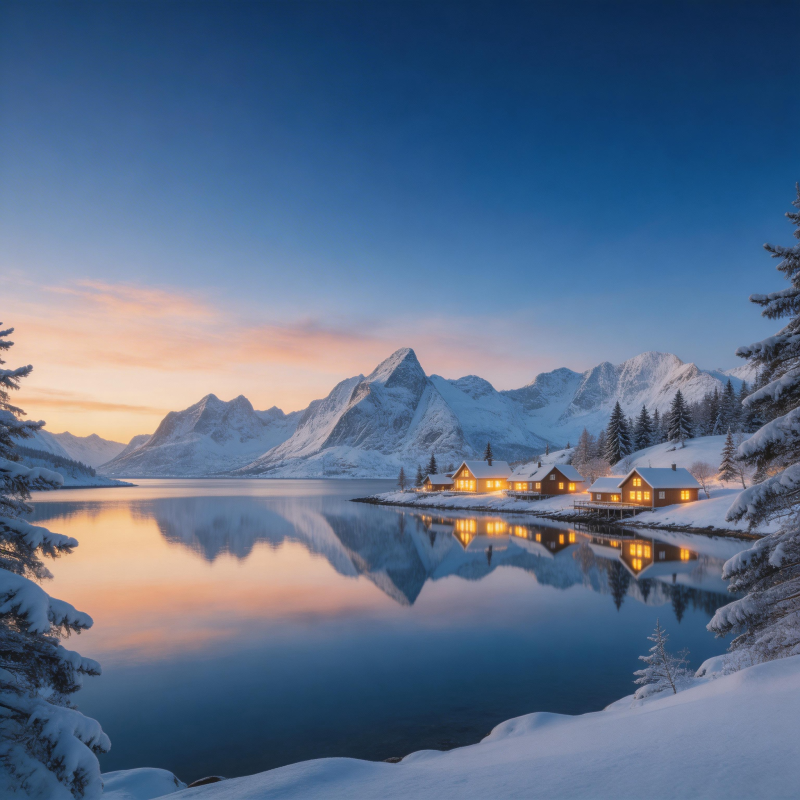 雪湖晨曦静谧美图片