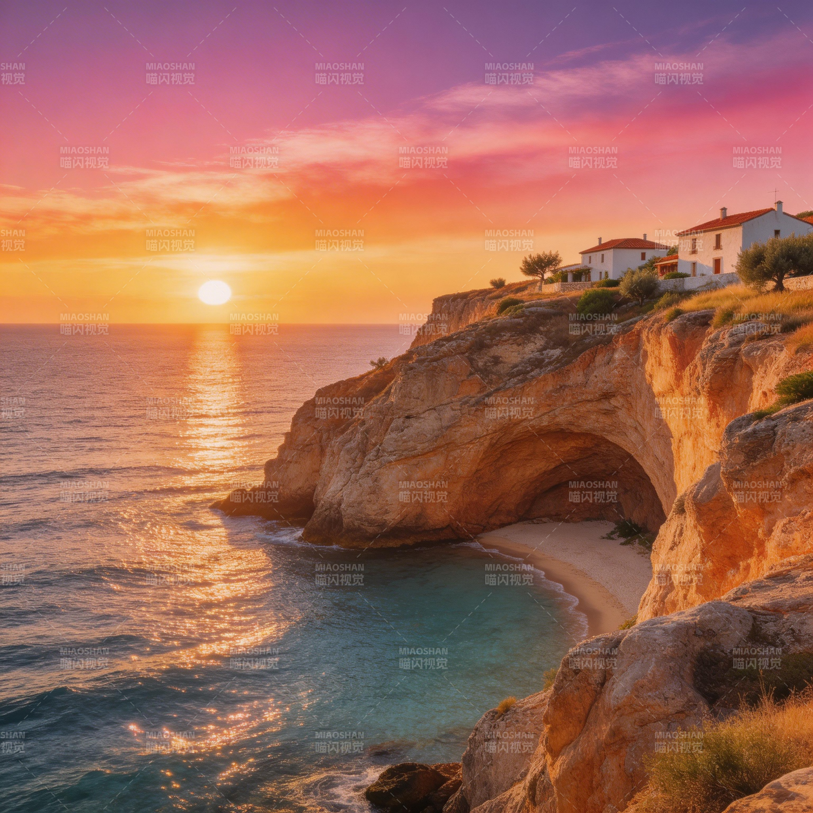 日落悬崖海景图片