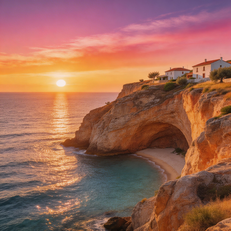 日落悬崖海景图片