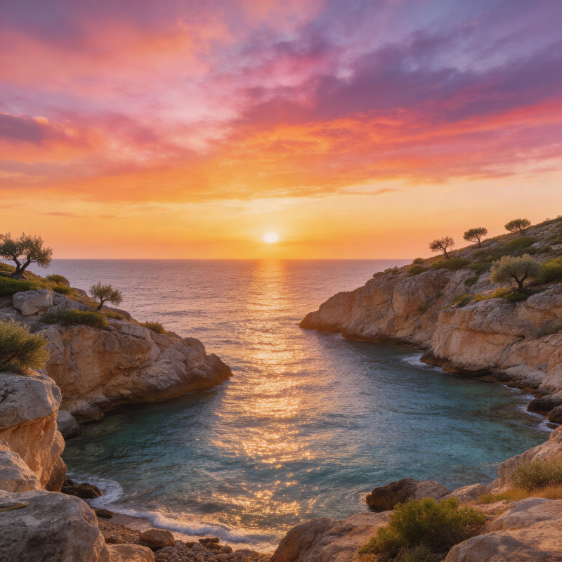 夕阳海湾美景图片