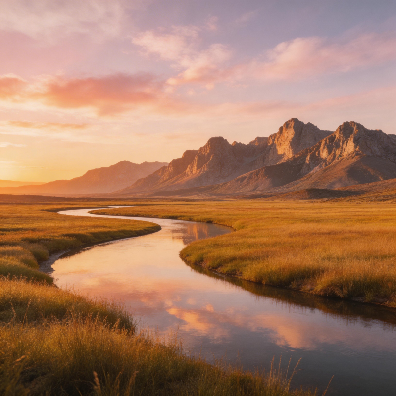 夕阳下的河谷美景图片