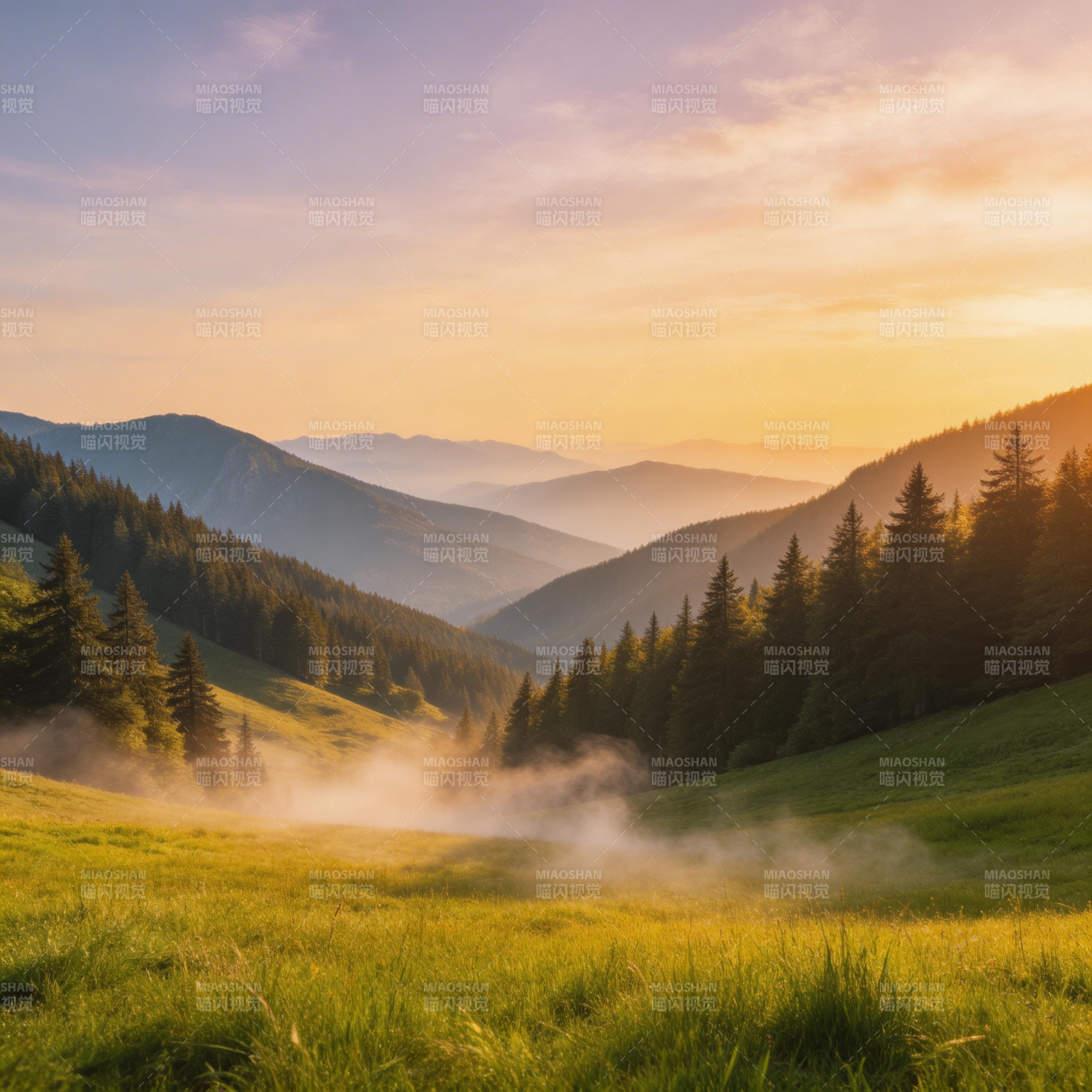 晨雾山谷美景图片