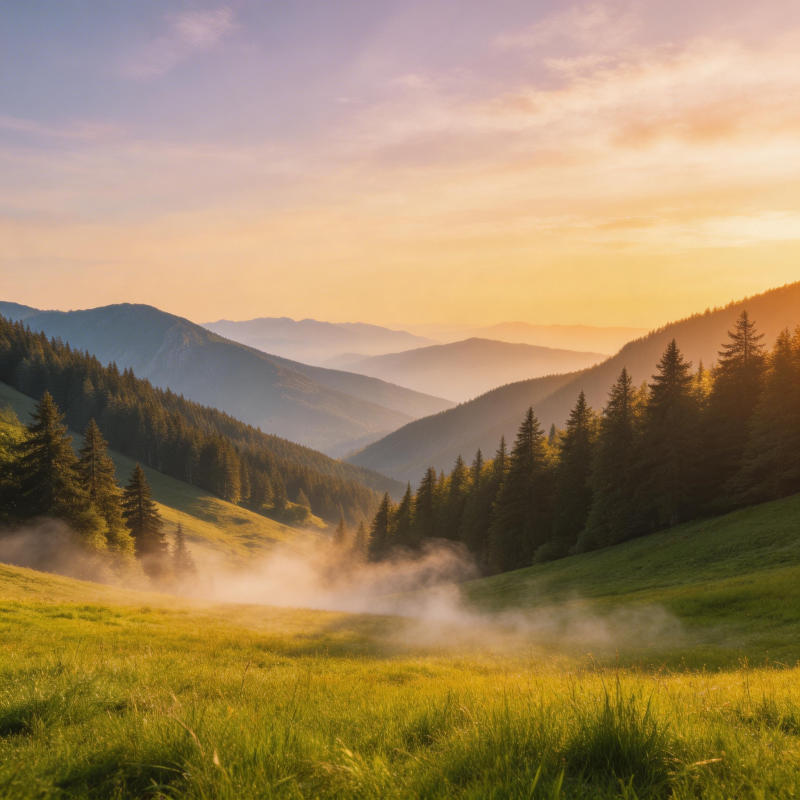 晨雾山谷美景图片