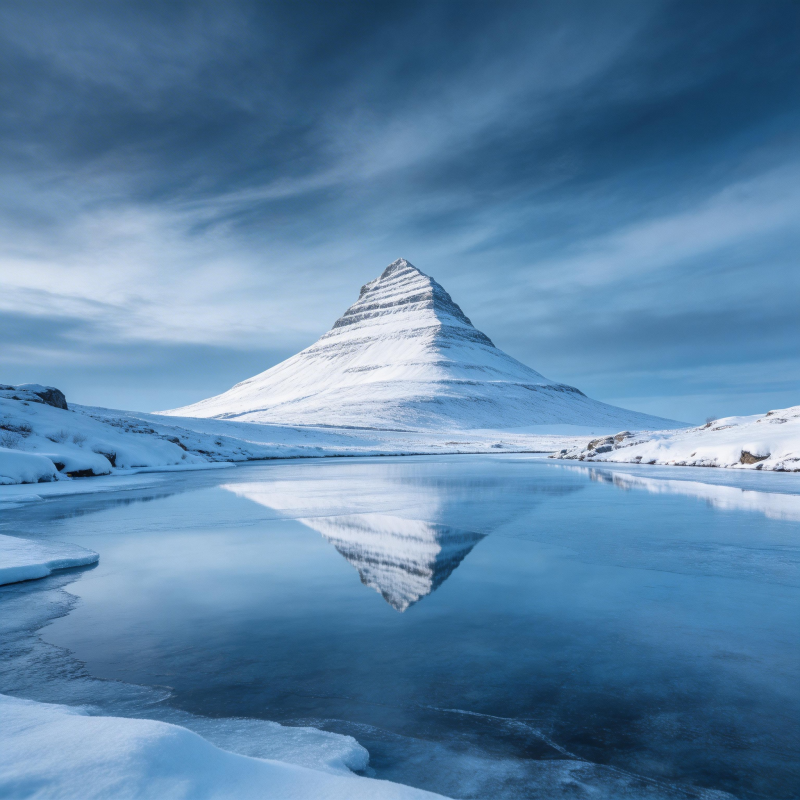 雪山倒影静谧湖图片