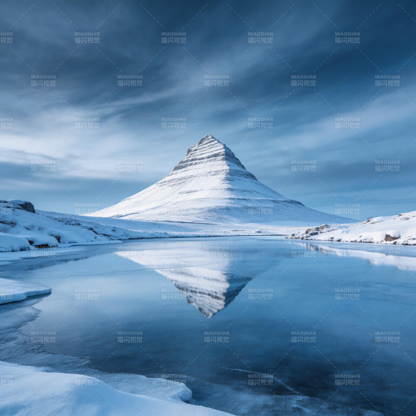 雪山倒影静谧湖图片
