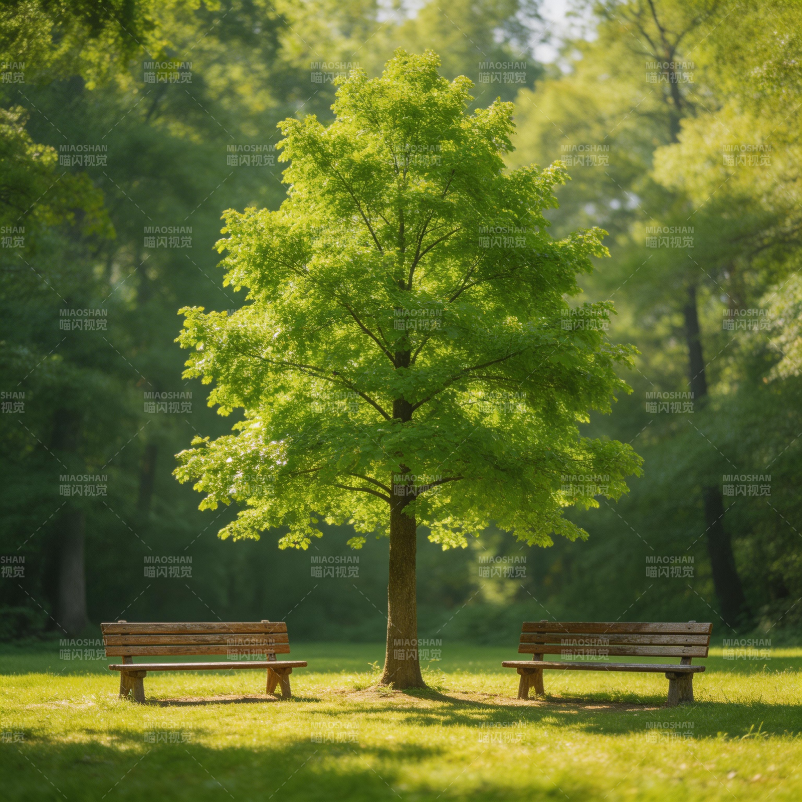 绿树成荫 双椅静候图片