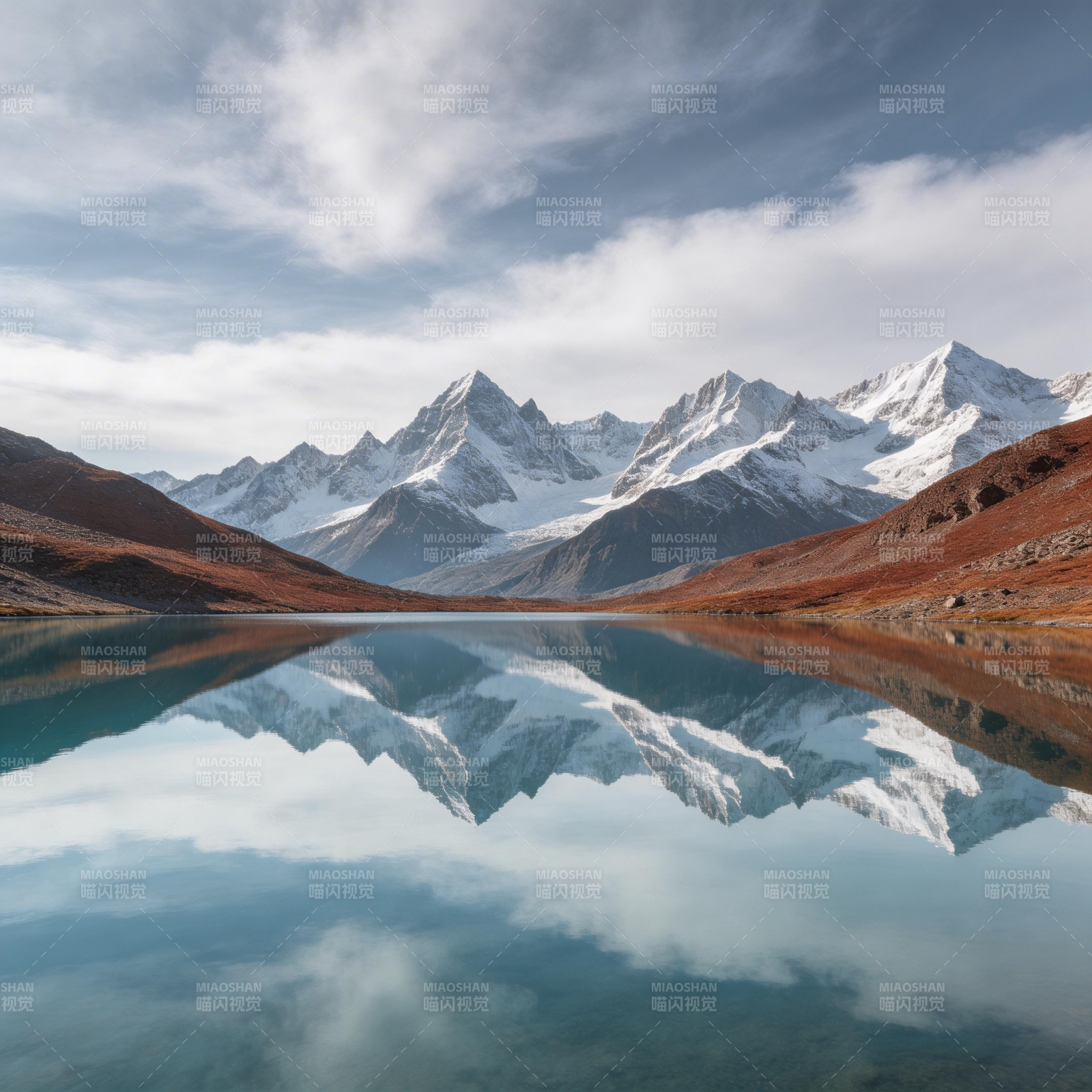 雪山倒影湖中图片