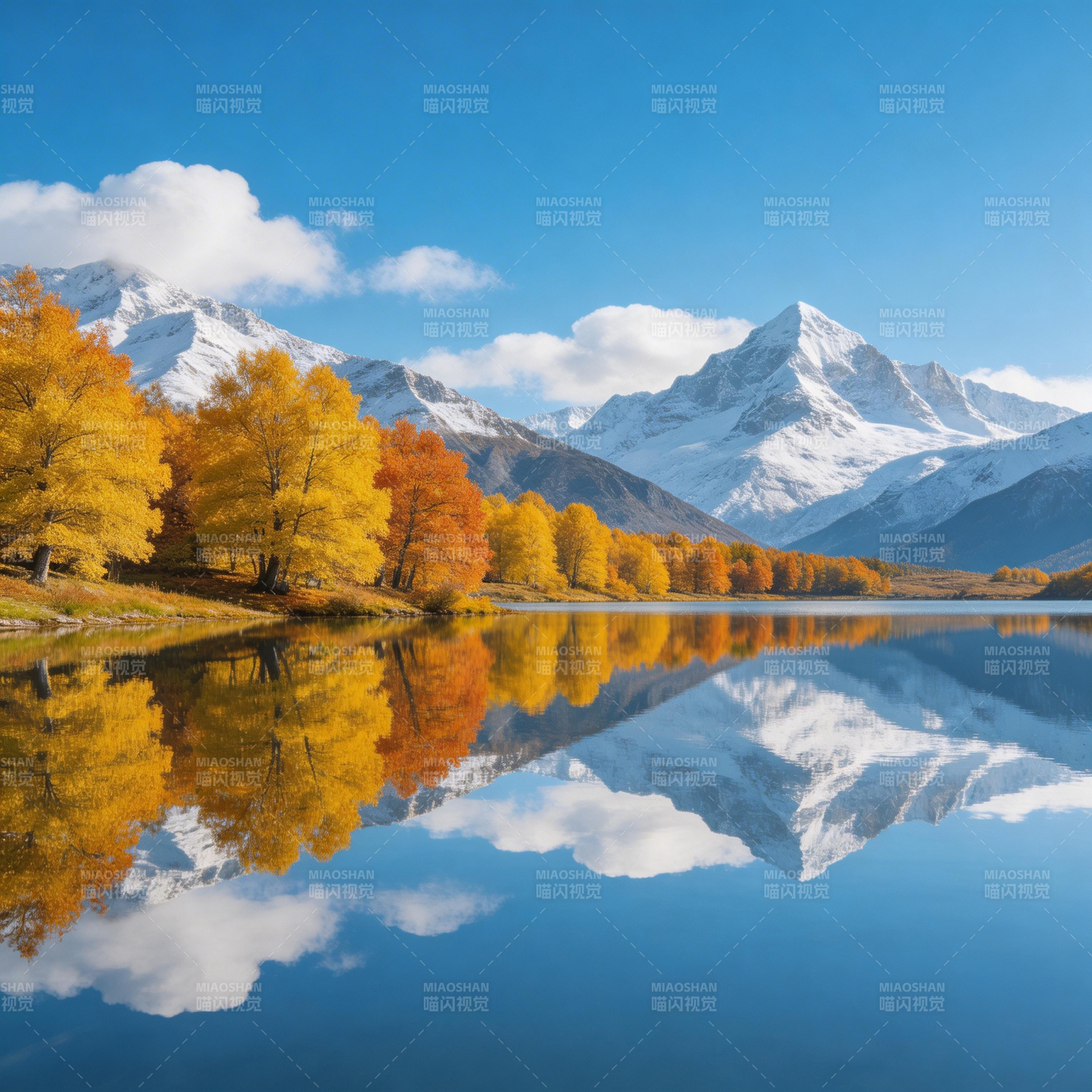 秋山倒影湖光图片