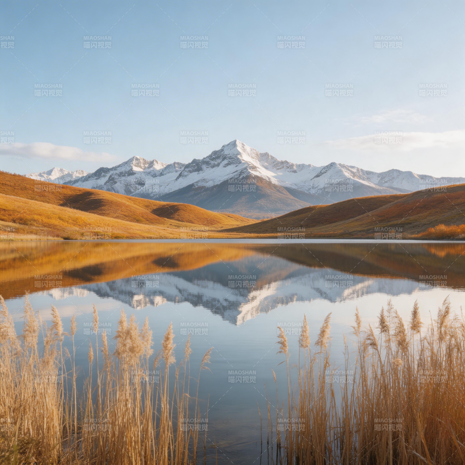 雪山倒影湖畔图片
