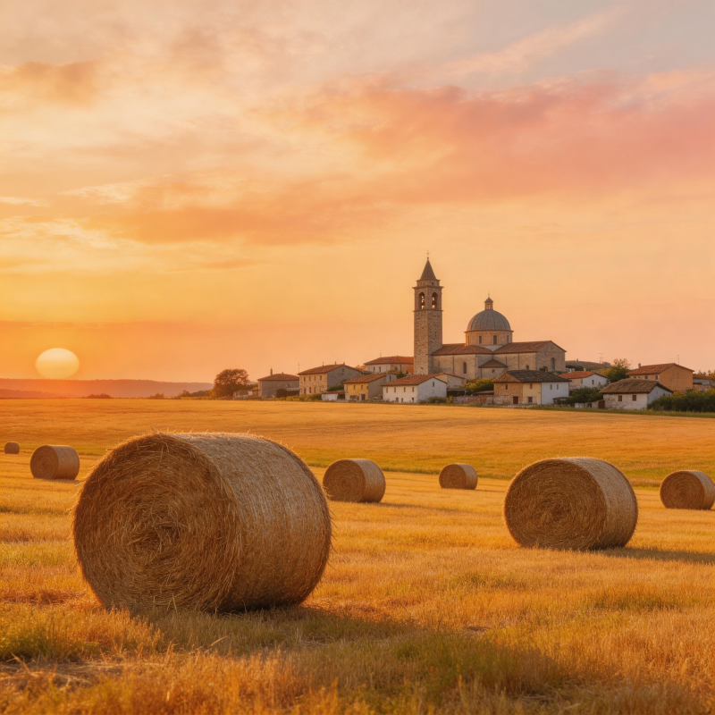 夕阳下的乡村教堂图片