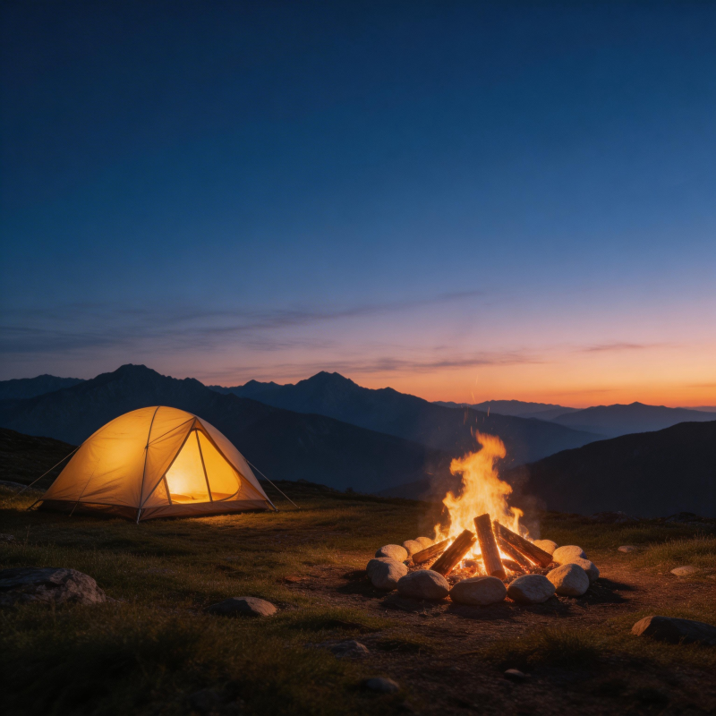 山野篝火夜宿图片